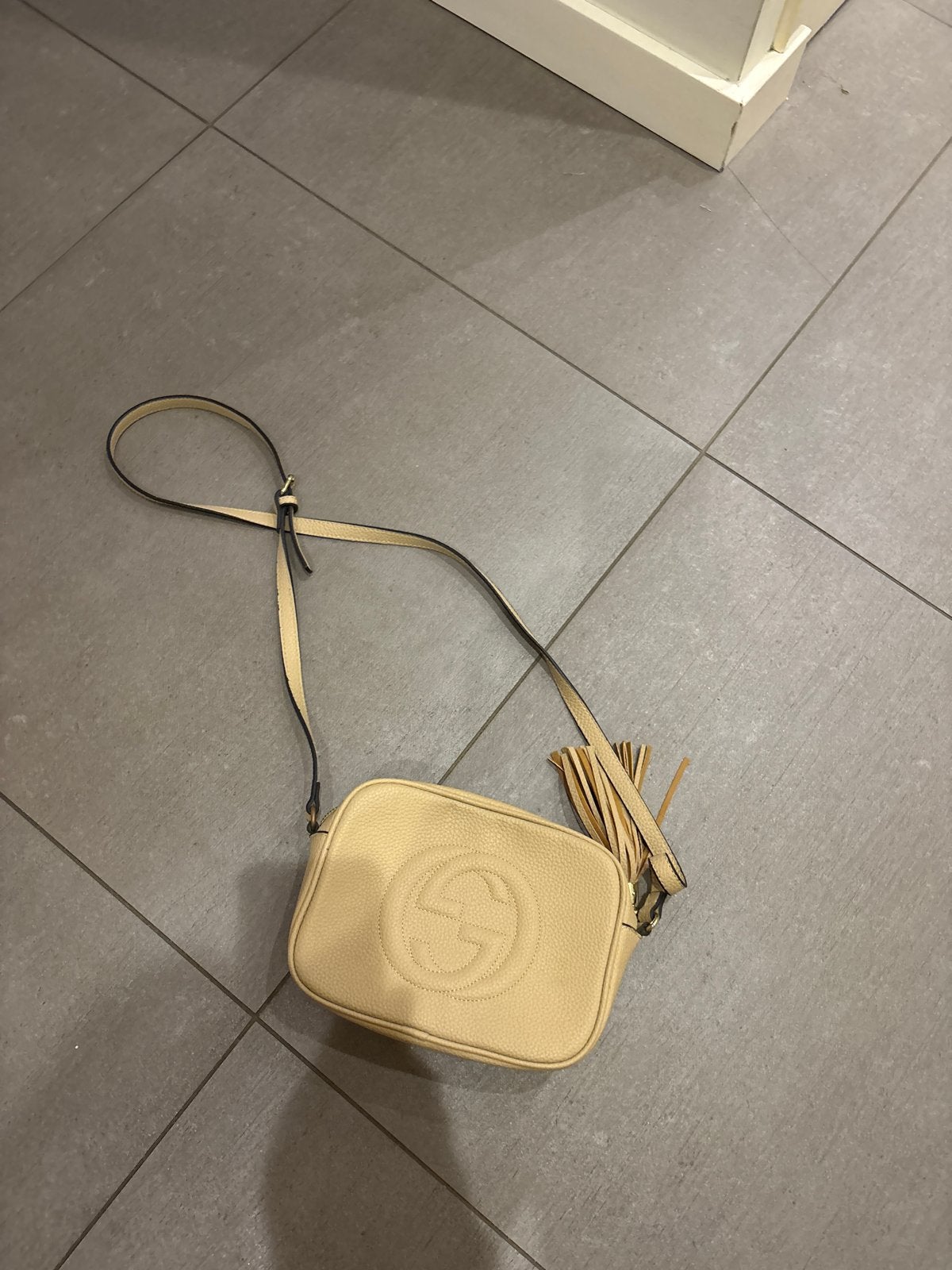Gucci Soho Disco Crossbody Tas Beige, Ophalen of Verzenden, Gebruikt, Beige, Schoudertasje