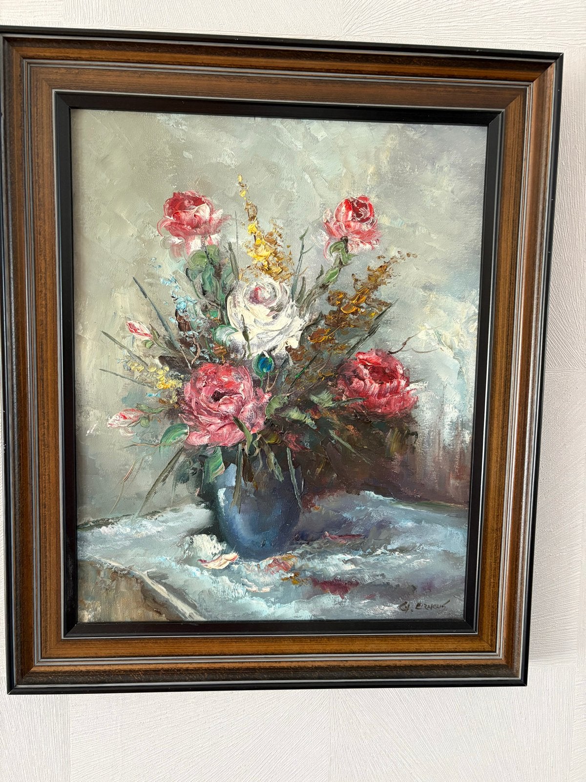 Prachtig bloemstilleven van Ernens, olieverf op doek, Doek, Impressionistisch, Gesigneerd, Olieverf