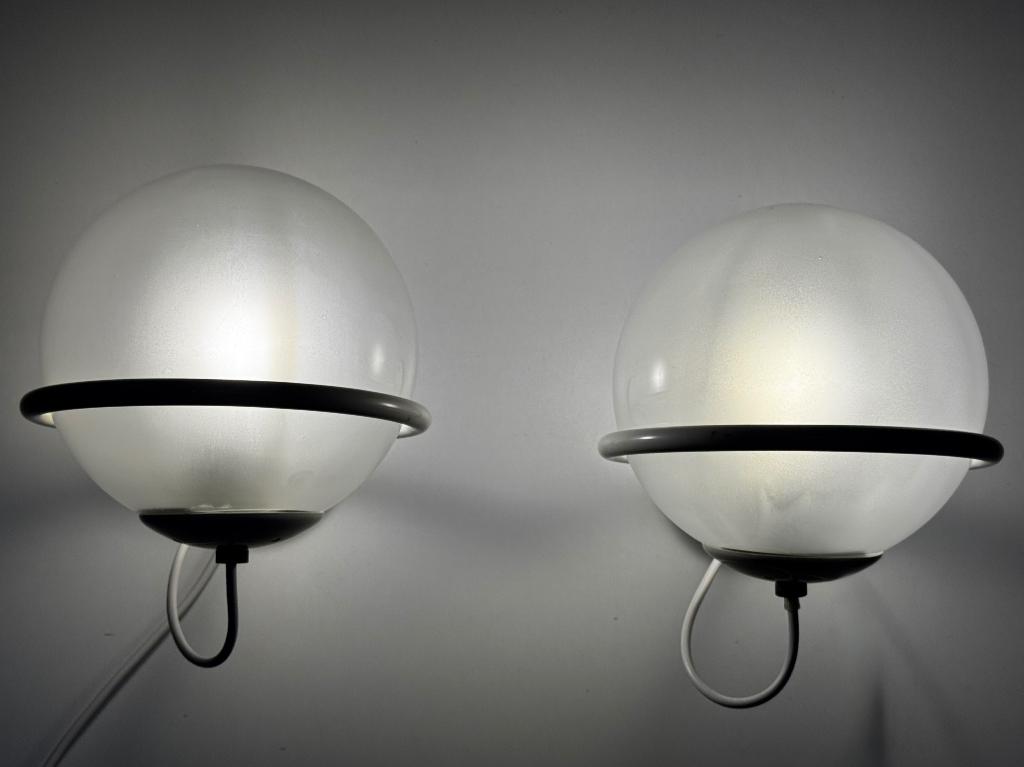 Set (2) Gino Sarfatti voor Arteluce wandlampen, Huis en Inrichting, Lampen | Wandlampen, Ophalen, Gebruikt, Glas