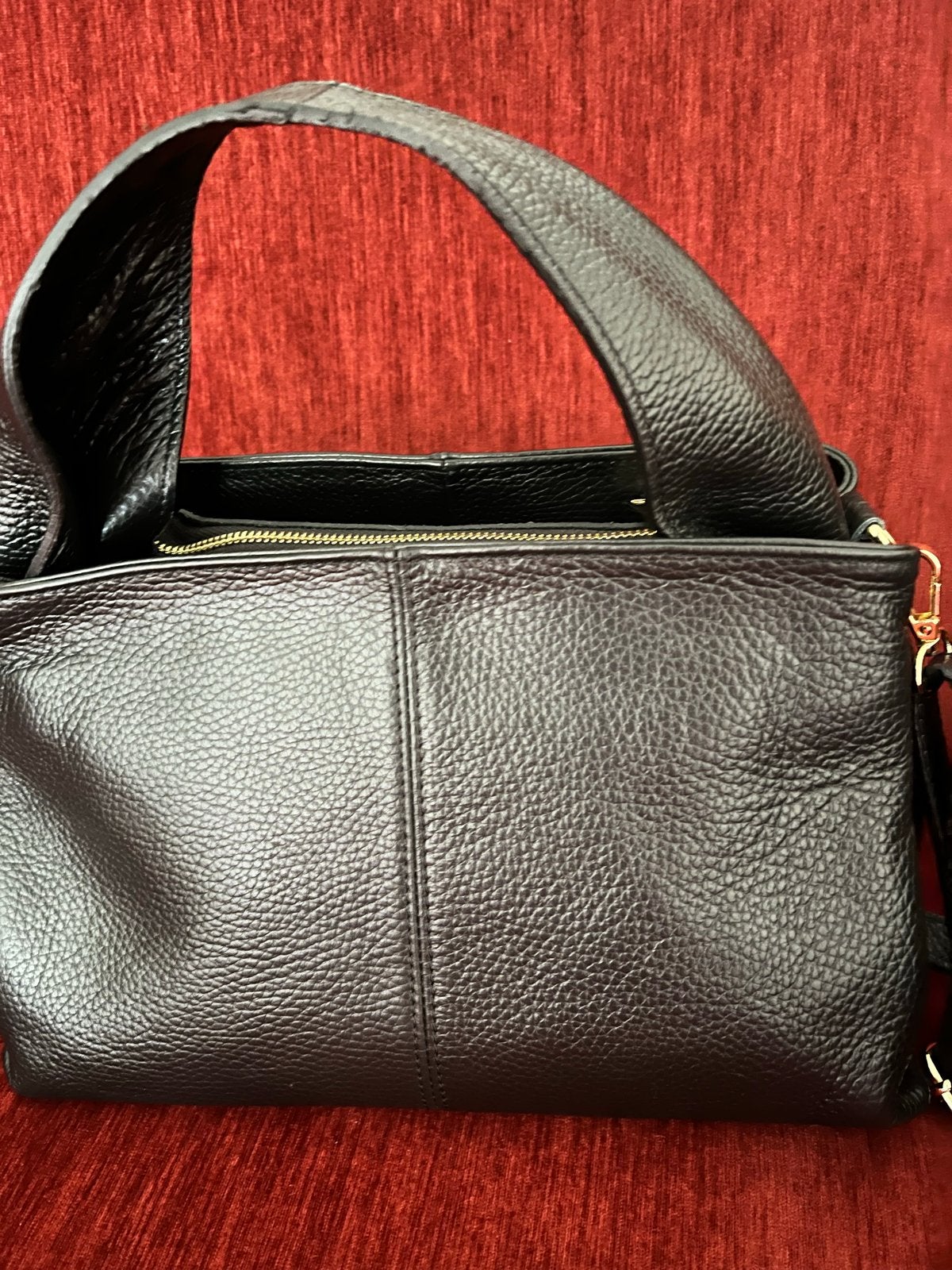 Zwarte Leren Handtas - Genuine Leather, Ophalen of Verzenden, Zo goed als nieuw, Zwart, Handtas