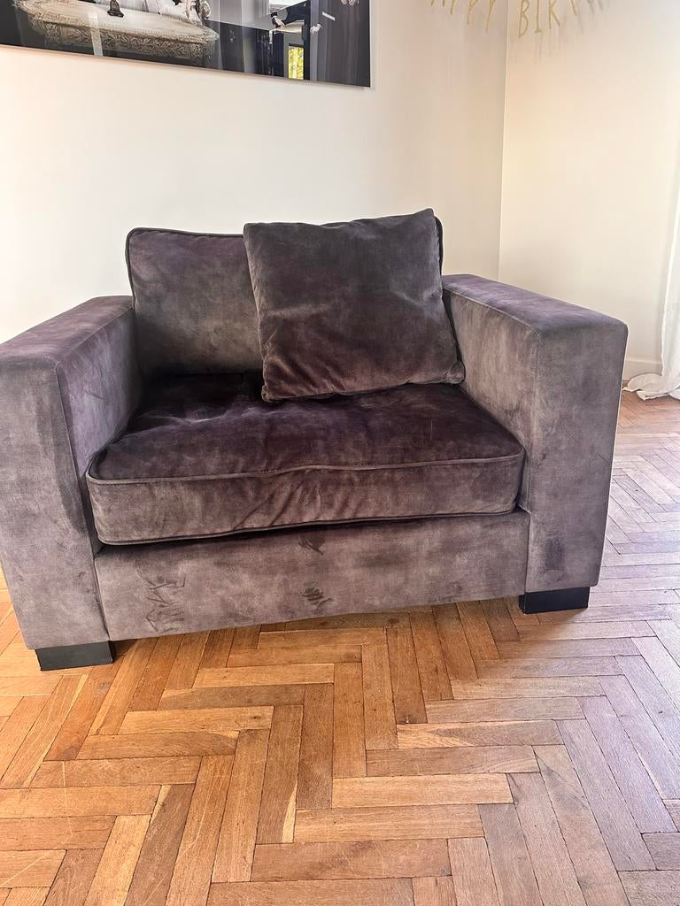 Fluwelen Lounge Loveseat 1,5 Zits - Comfortabel & Stijlvol, Ophalen, Gebruikt, Tweepersoons, 75 tot 100 cm
