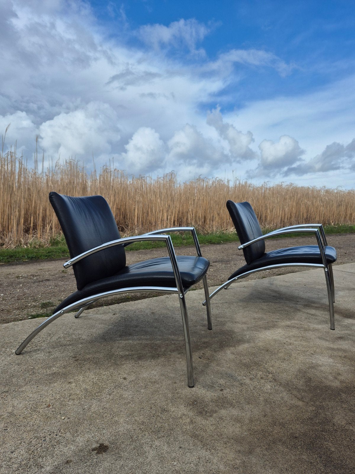 set 2 vintage deens design stoel Kebe Sit tubular, Ophalen, Leer, 50 tot 75 cm, Postmodern post modern