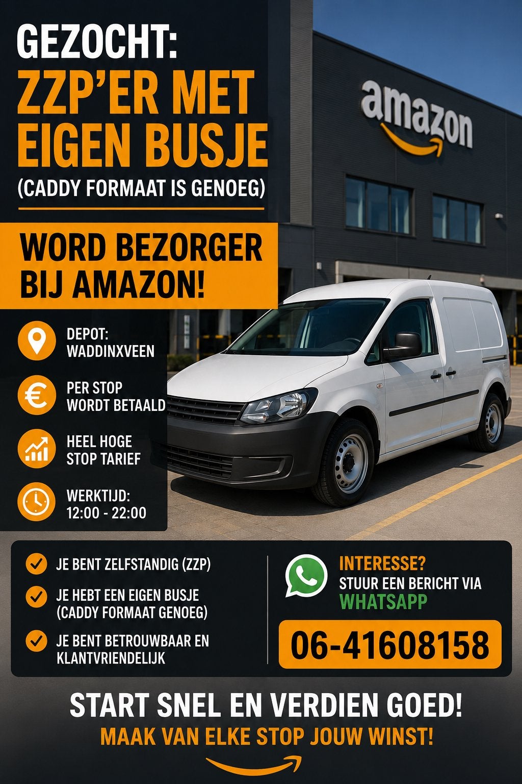 ZZP BEZORGER GEZOCHT – EIGEN BUSJE – WADDINXVEEN, 33 - 40 uur, Overige niveaus, Starter, Freelance of Uitzendbasis