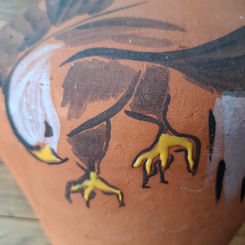 Originele pot met vogels, Tuin en Terras, Bloempotten, Ophalen, Rond, Zo goed als nieuw, Aardewerk