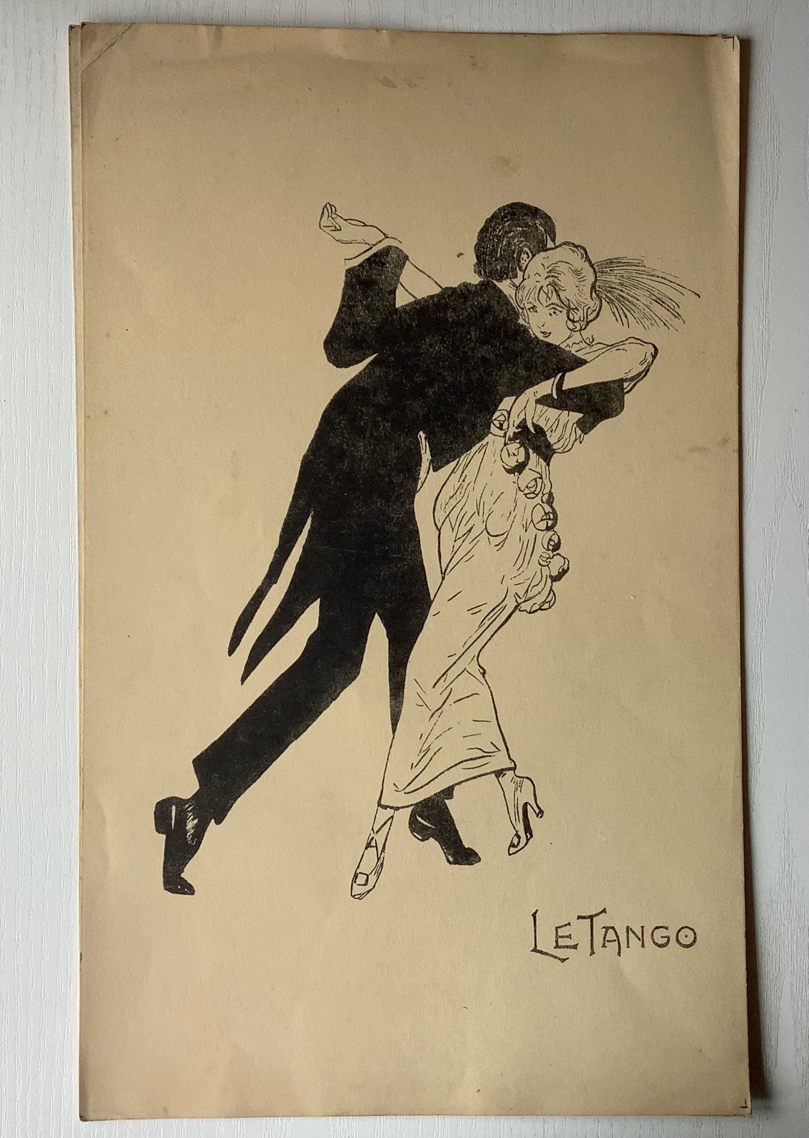 Art Deco Prent "Le Tango" - Xavier Sager ? (ca. 1913), Verzenden, Voor 1940, Gebruikt, Overige onderwerpen