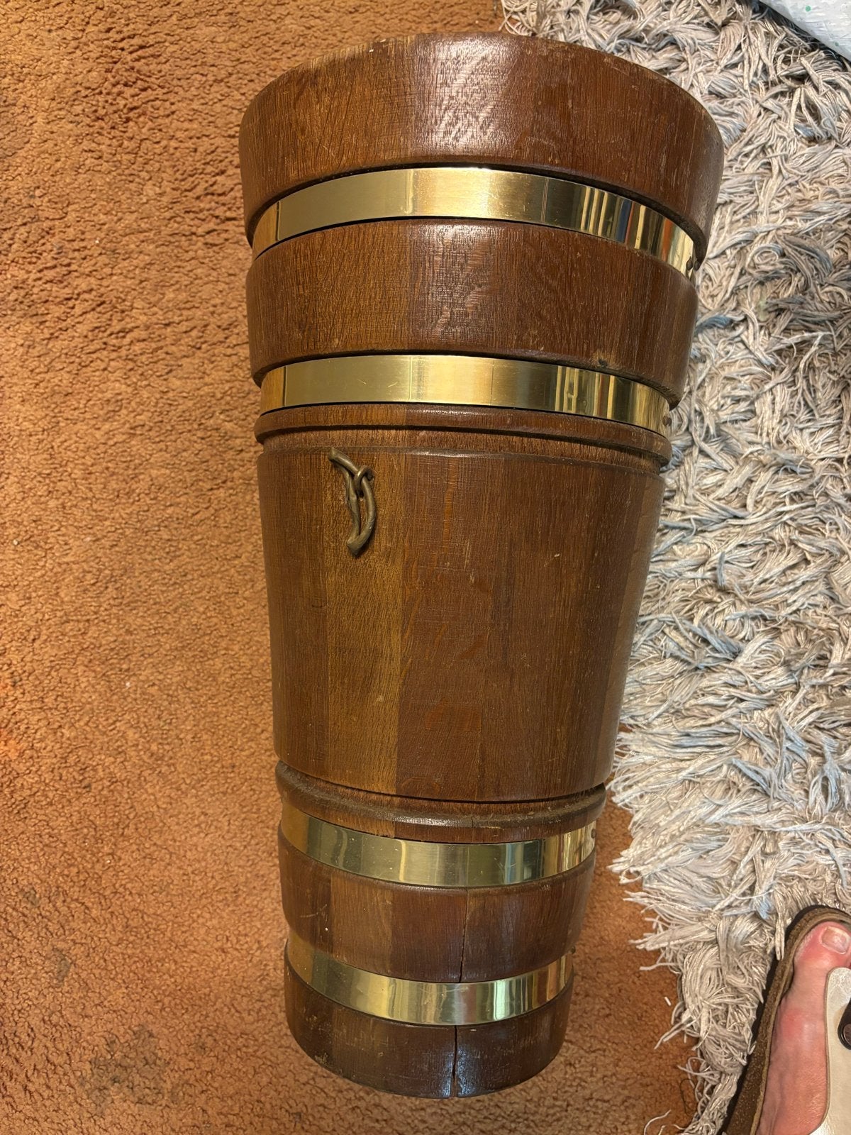 Houten Paraplubak met Messing Banden - 48cm Hoog, Ophalen, Gebruikt, Hout