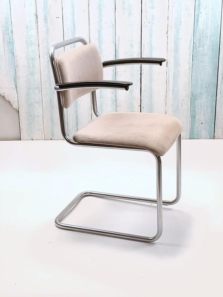 Vintage authentieke mat Chroom 201 Gispen stoel, Huis en Inrichting, Stoelen, Ophalen, Gebruikt, Bruin, Overige materialen