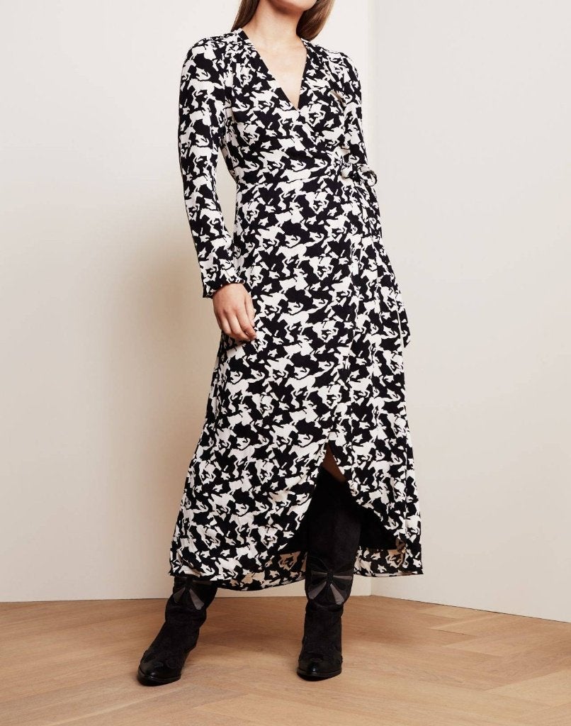 Fabienne Chapot maxi jurk maat 38 zwart wit paardenprint, Maat 38/40 (M), Zo goed als nieuw, Fabienne Chapot, Onder de knie