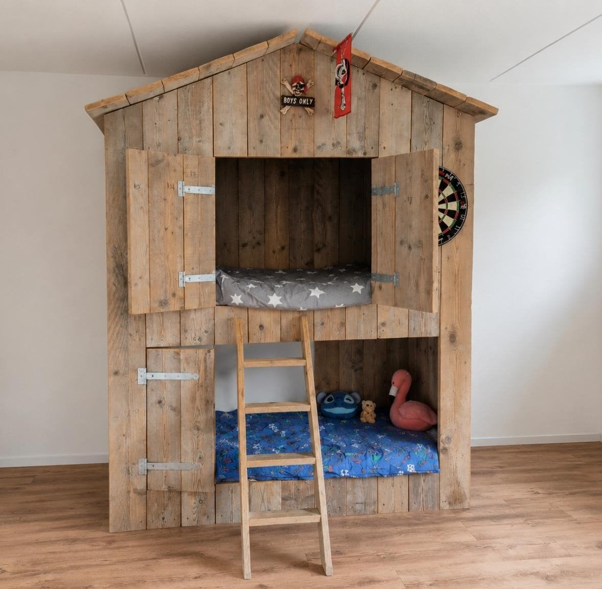 Stoer steigerhouten kinderbed 2 persoons (stapelbed), Ophalen, Stapelbed