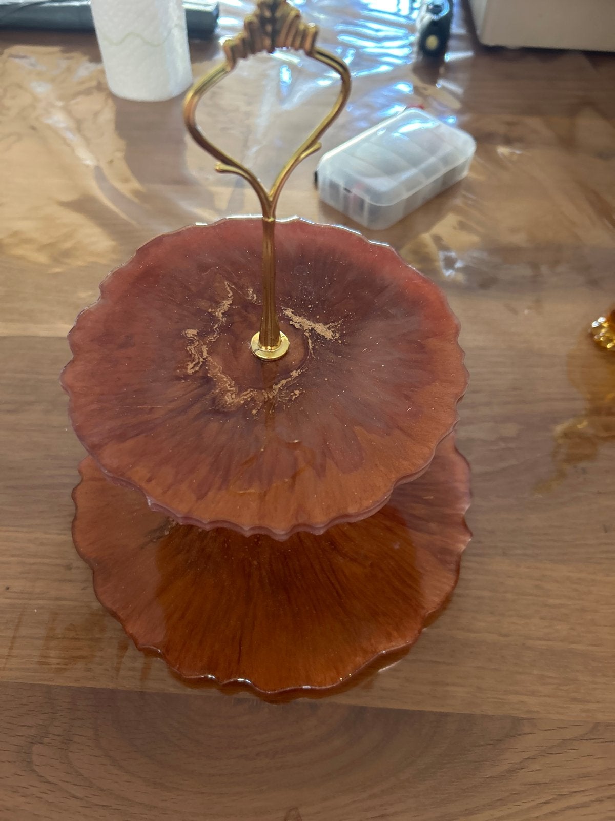 Decoratief dienblad met 2 lagen - epoxyhars, Overige materialen, Rond, Nieuw, Ophalen of Verzenden