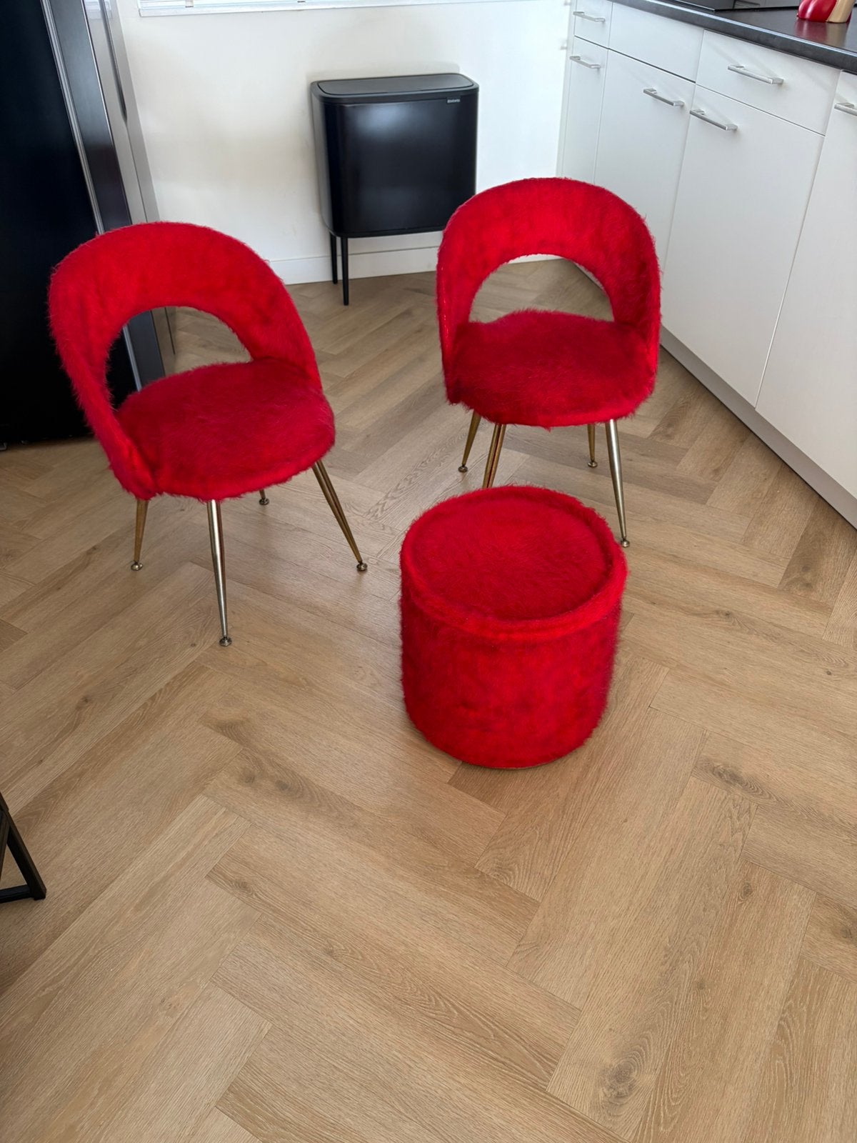 Vintage jaren 60/70 stoeltjes met poef, Ophalen, Huis en Inrichting