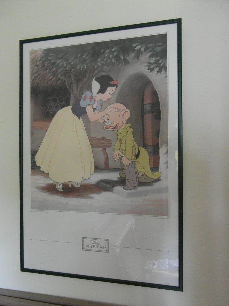 Poster Sneeuwwitje Disney in groene lijst, Verzamelen, Ophalen, Sneeuwwitje of Doornroosje, Gebruikt, Plaatje of Poster