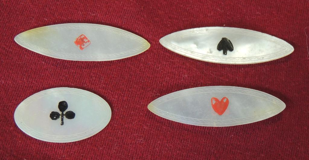 4 parelmoer fiches antiek eind 1800 / begin 1900 China, Ophalen of Verzenden