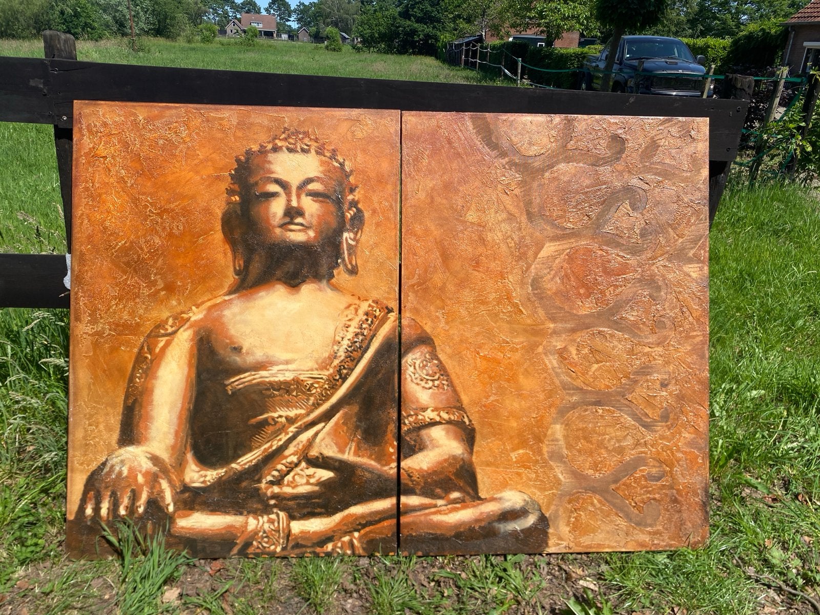Origineel Boeddha schilderij 200 x 140 cm (twee panelen), Ophalen