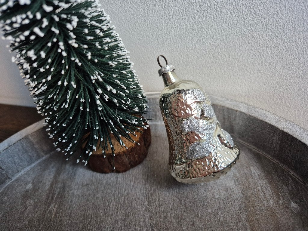 Vintage kerstbal met glitter takje 473, *, Gebruikt, *, Ophalen of Verzenden