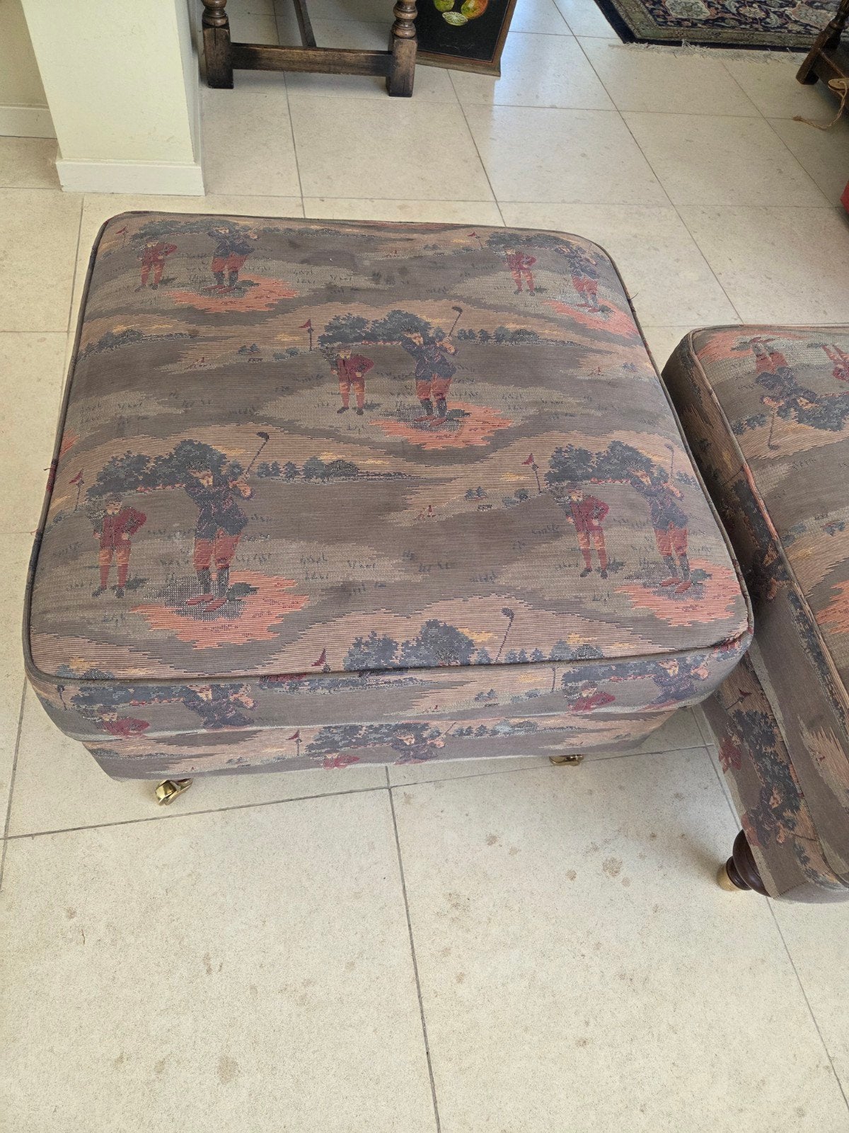 Set van twee Vintage voetenbankje met golfprint, Ophalen, Minder dan 50 cm, Gebruikt, Vierkant