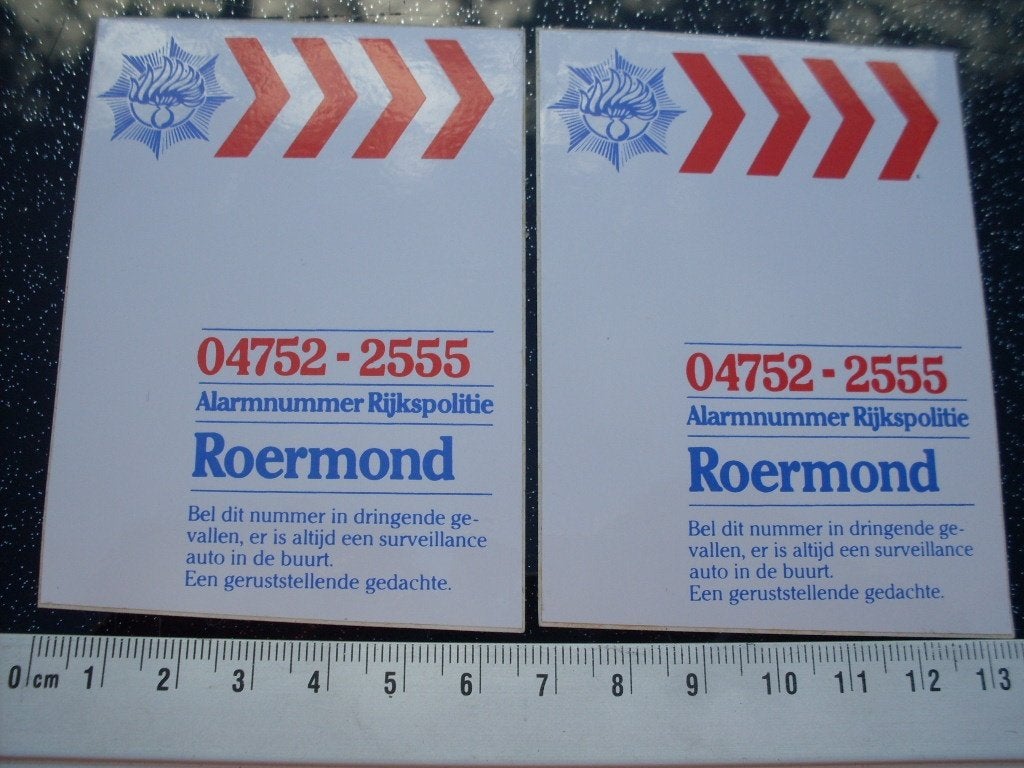 2x sticker alarmnummer Rijkspolitie roermond logo, Verzenden, Zo goed als nieuw, Bedrijf of Vereniging