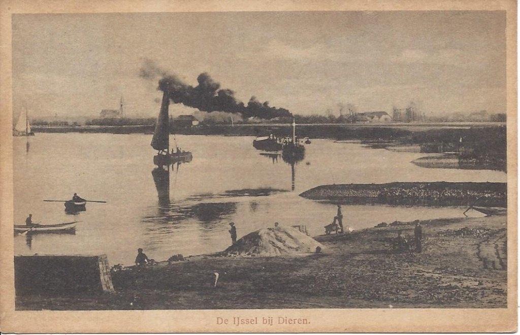 Dieren (Gld.) De IJssel met Stoomschip, Volk, gelopen 1920, Ophalen of Verzenden, Voor 1920, Gelopen, Gelderland