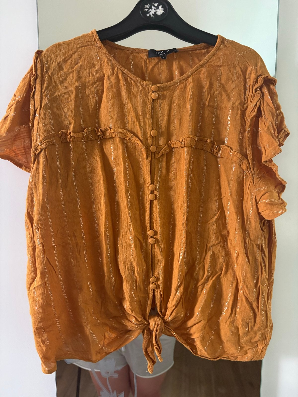 Frnch Luchtige Blouse met Knoopdetail - Maat L, Ophalen of Verzenden, Zo goed als nieuw, Maat 42/44 (L), Geel