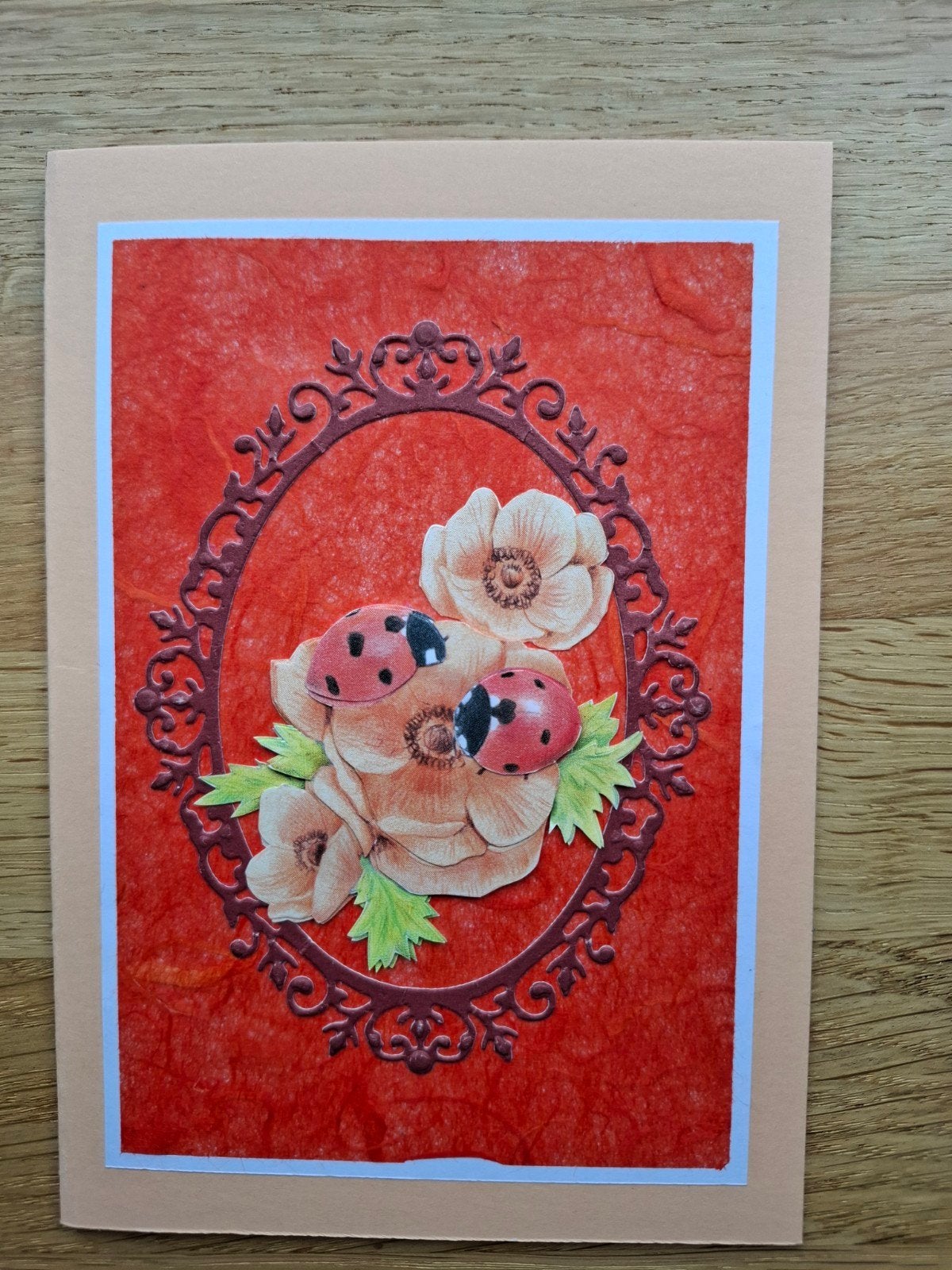 Zelfgemaakte kaart met anemonen en lieveheersbeestjes, Ophalen of Verzenden, Nieuw