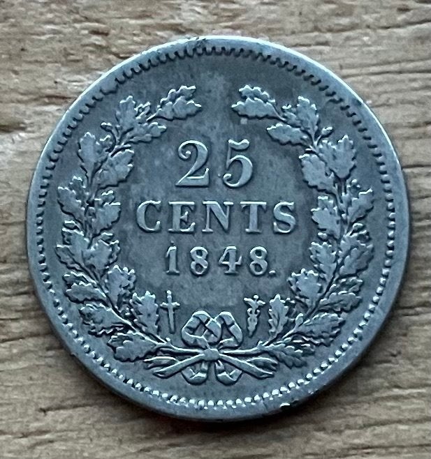 25 cent 1848 Willem II, Ophalen, Zilver, 25 cent, Losse munt