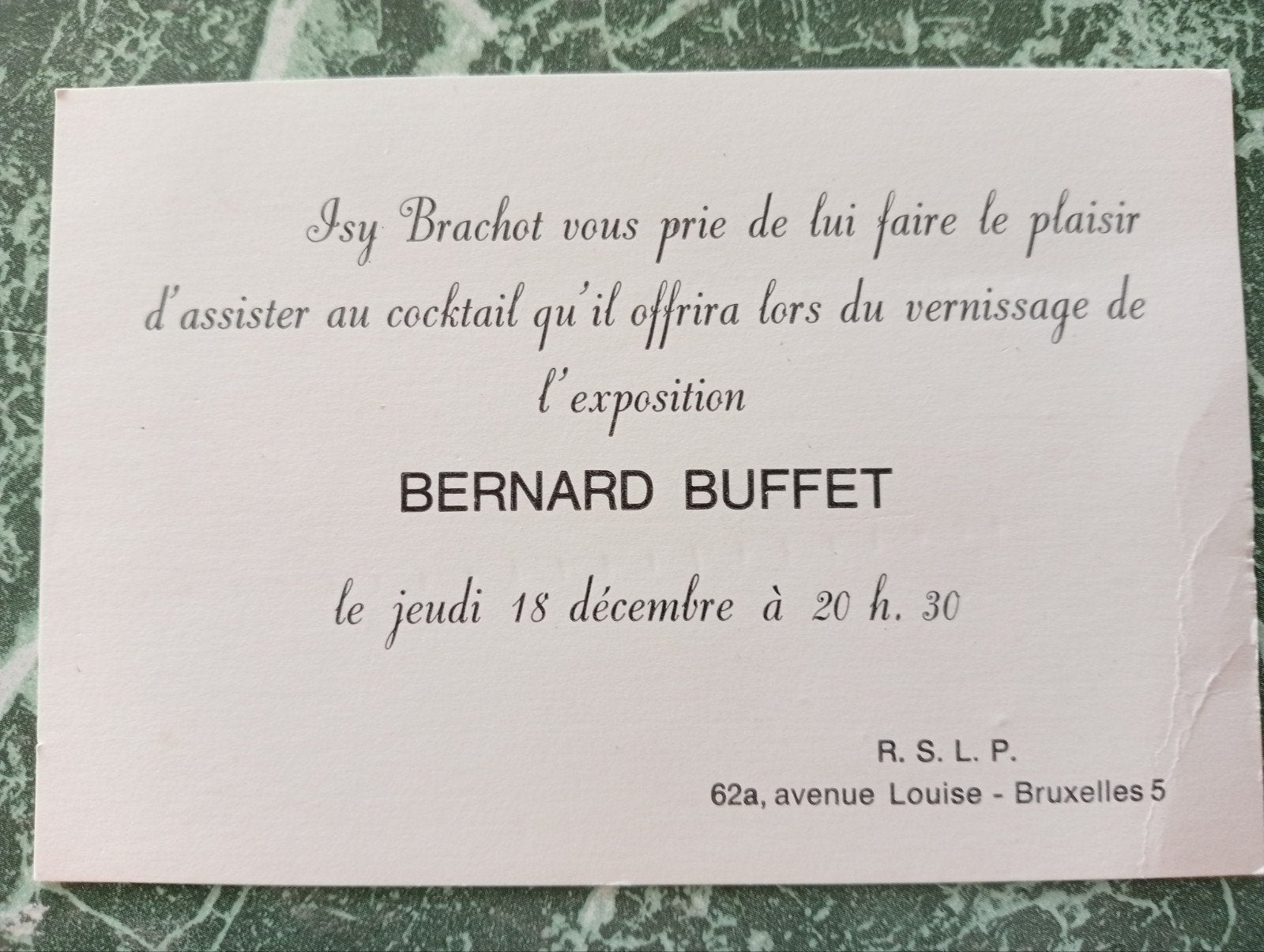 Bernard Buffet Expositie invitatie Galerie Isy Brachot, Ophalen of Verzenden, 1960 tot 1980, Gebruikt, Overige onderwerpen