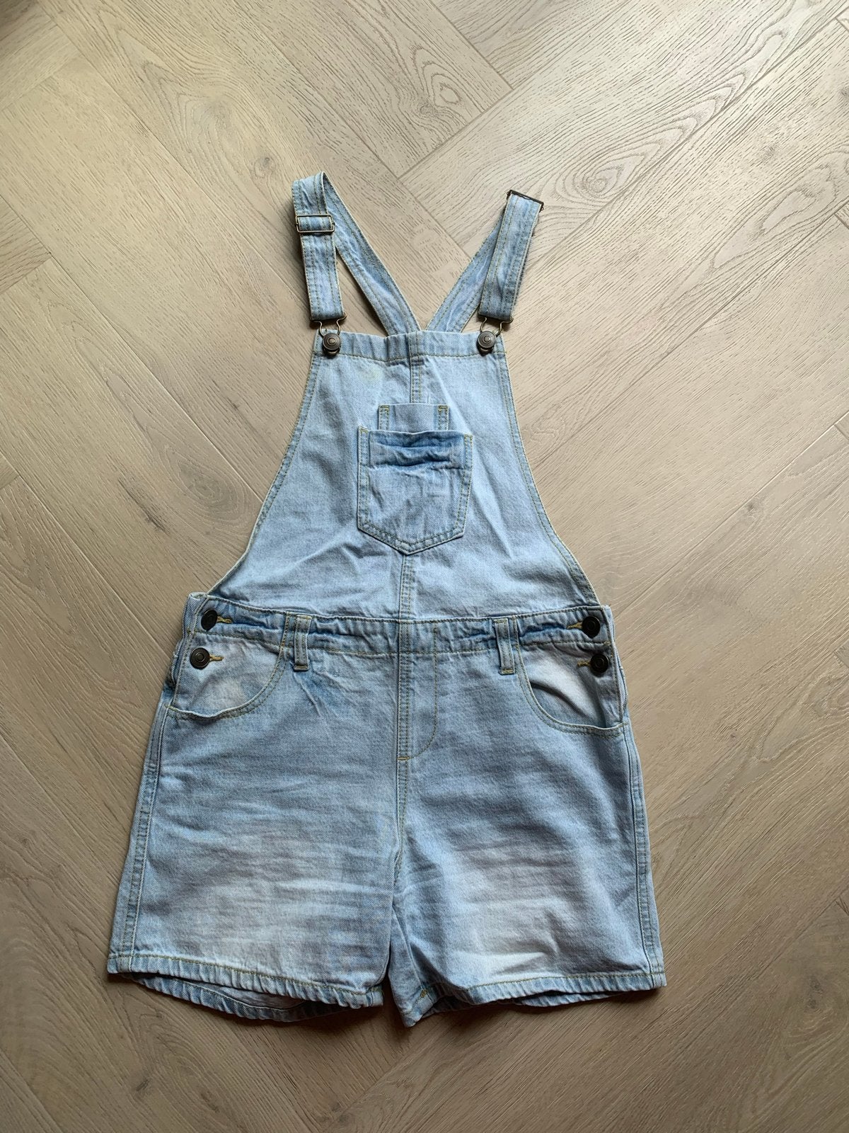 Lichtblauwe denim korte tuinbroek Maat 158, Kort, Blauw, Ophalen of Verzenden, Zo goed als nieuw