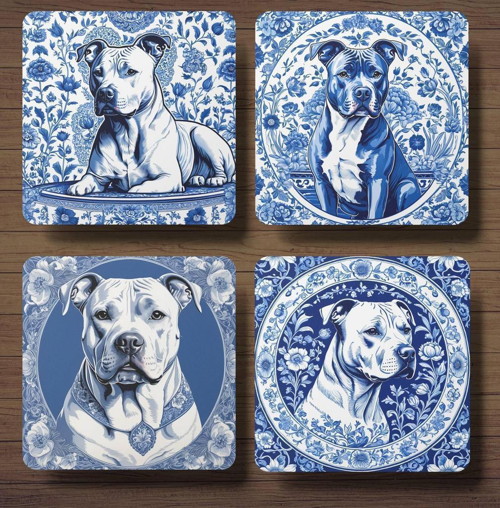 Amerikaanse Stafford Delfts Blauw onderzetters met houder, Ophalen of Verzenden, Nieuw, Glas of Kopje