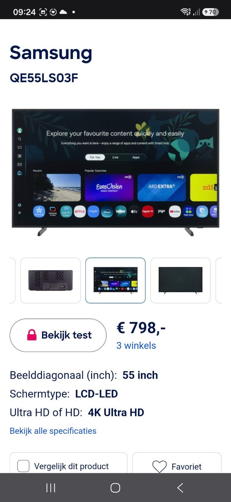 SAMSUNG QE55LS03FAU
TV, Ophalen