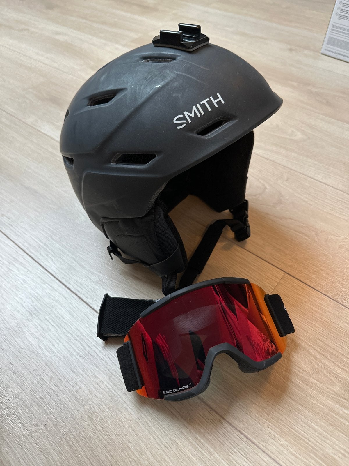 Smith mirage skihelm maat L met GoPro mount en skibril, Gebruikt, Overige typen, Skiën, Minder dan 100 cm