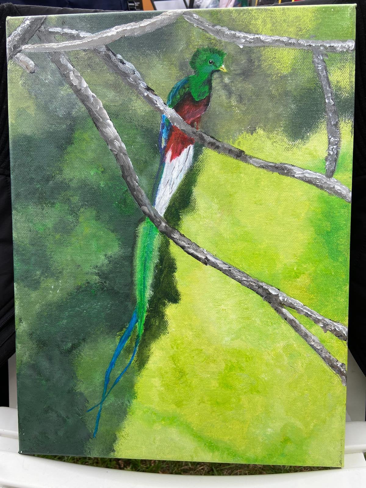 Schilderij tropische vogel, Acrylverf, Handgeschilderd, Ophalen of Verzenden, Dieren