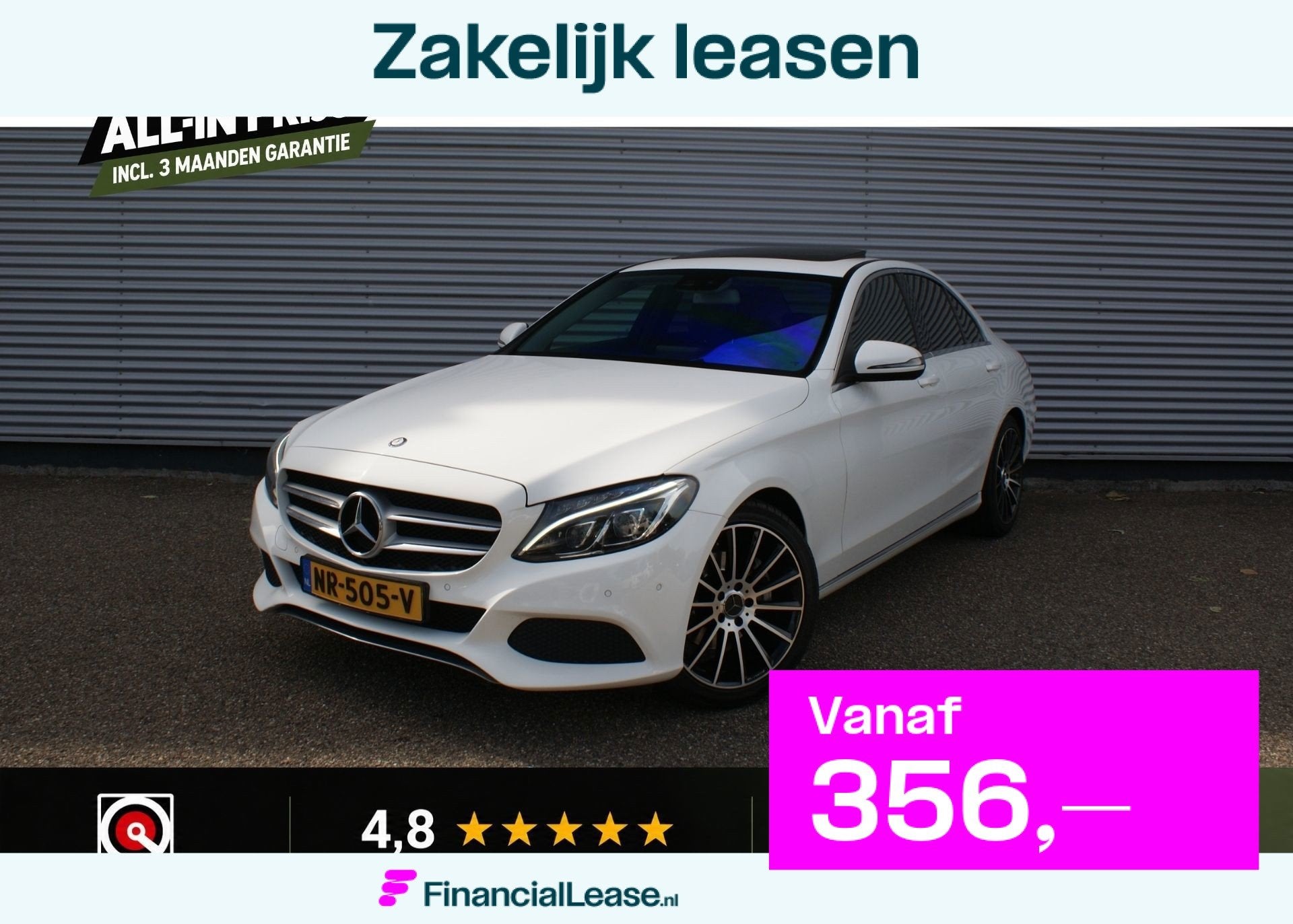 Mercedes-Benz C-klasse 200 Prestige | Schuifdak | Led | Stoe, Automaat, 4 cilinders, Leder en Stof, Wit