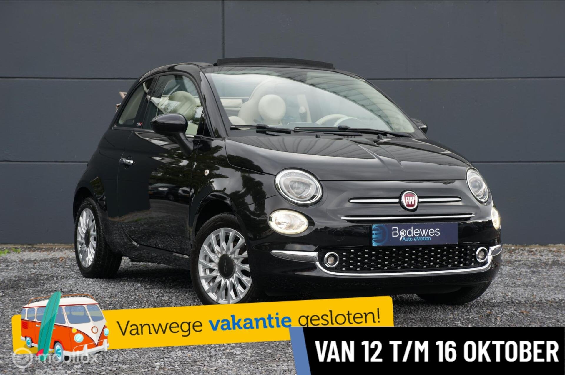 Fiat 500c 1.2 Cabrio Automaat Clima Bluetooth Navi Netjes!, Auto's, Gebruikt, 4 cilinders, Leder en Stof, Zwart