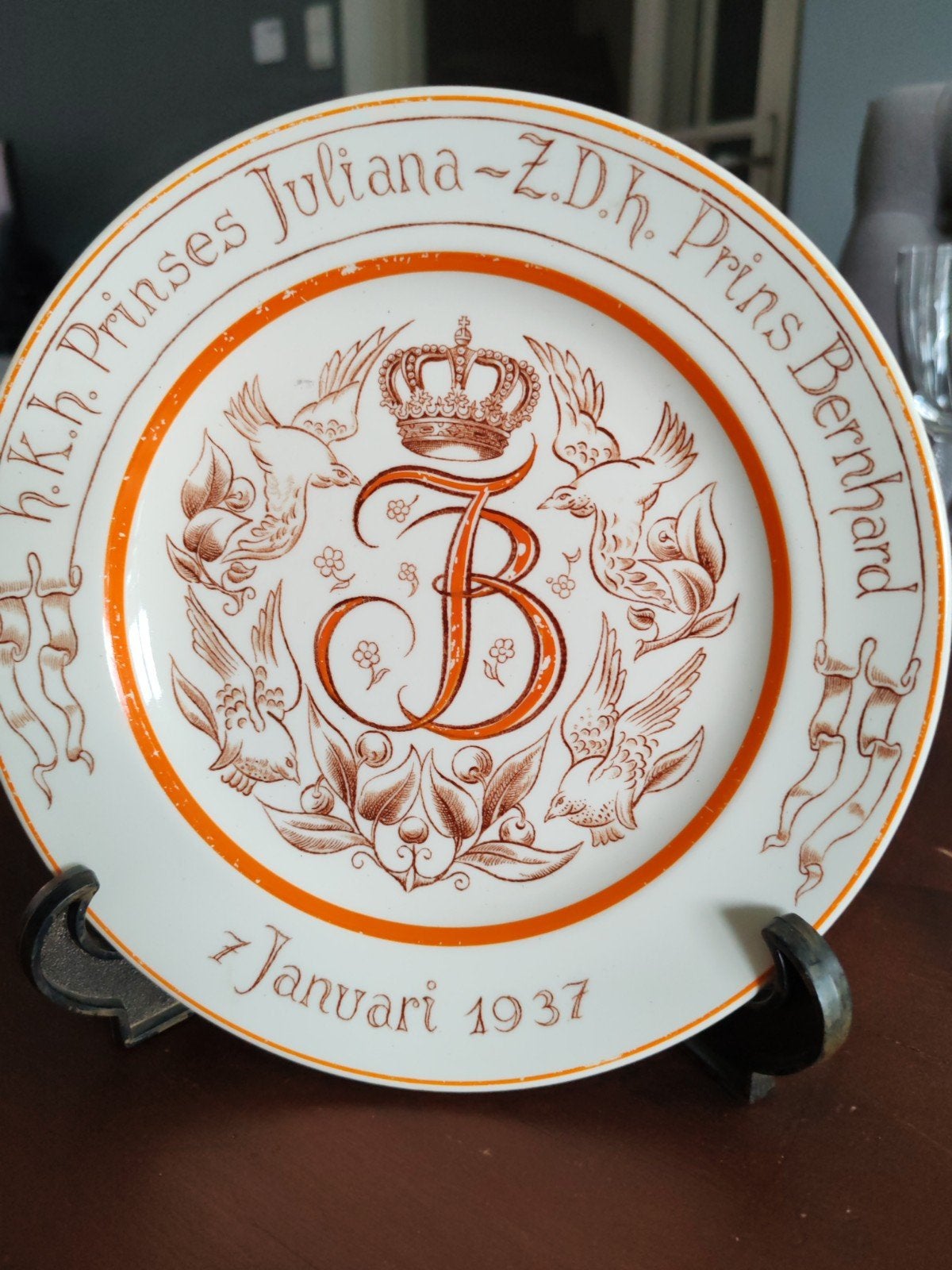 Petrus Regout Maastricht HerdenkingsJuliana & Bernhard 1937, Antiek en Kunst, Antiek | Servies los, Ophalen of Verzenden