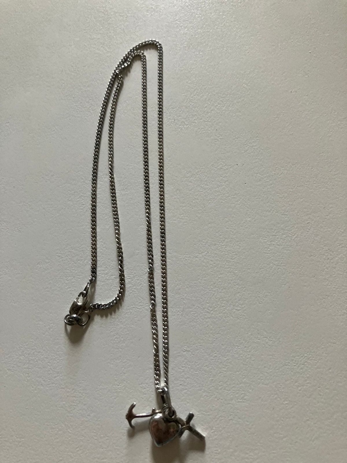 Zilveren ketting met hart, kruis en anker hanger, Met hanger, Gebruikt, Ophalen of Verzenden, Zilver
