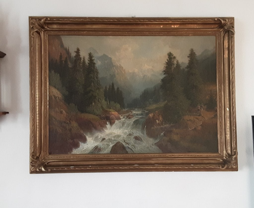 Antieke olieverf schilderij van Moritz Gläser, Ophalen, Doek, Landschap, Klassiek
