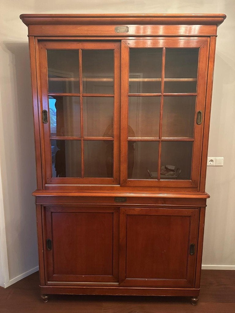 Dokterskast met glas- en houtschuifdeuren, Huis en Inrichting, 100 tot 150 cm, 200 cm of meer, 25 tot 50 cm, Antiek