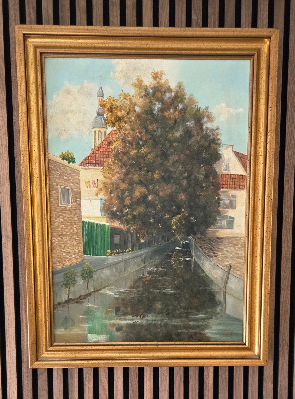 Schilderij Goudsteen Maassluis 1979 - Stadsgezicht, Ophalen of Verzenden