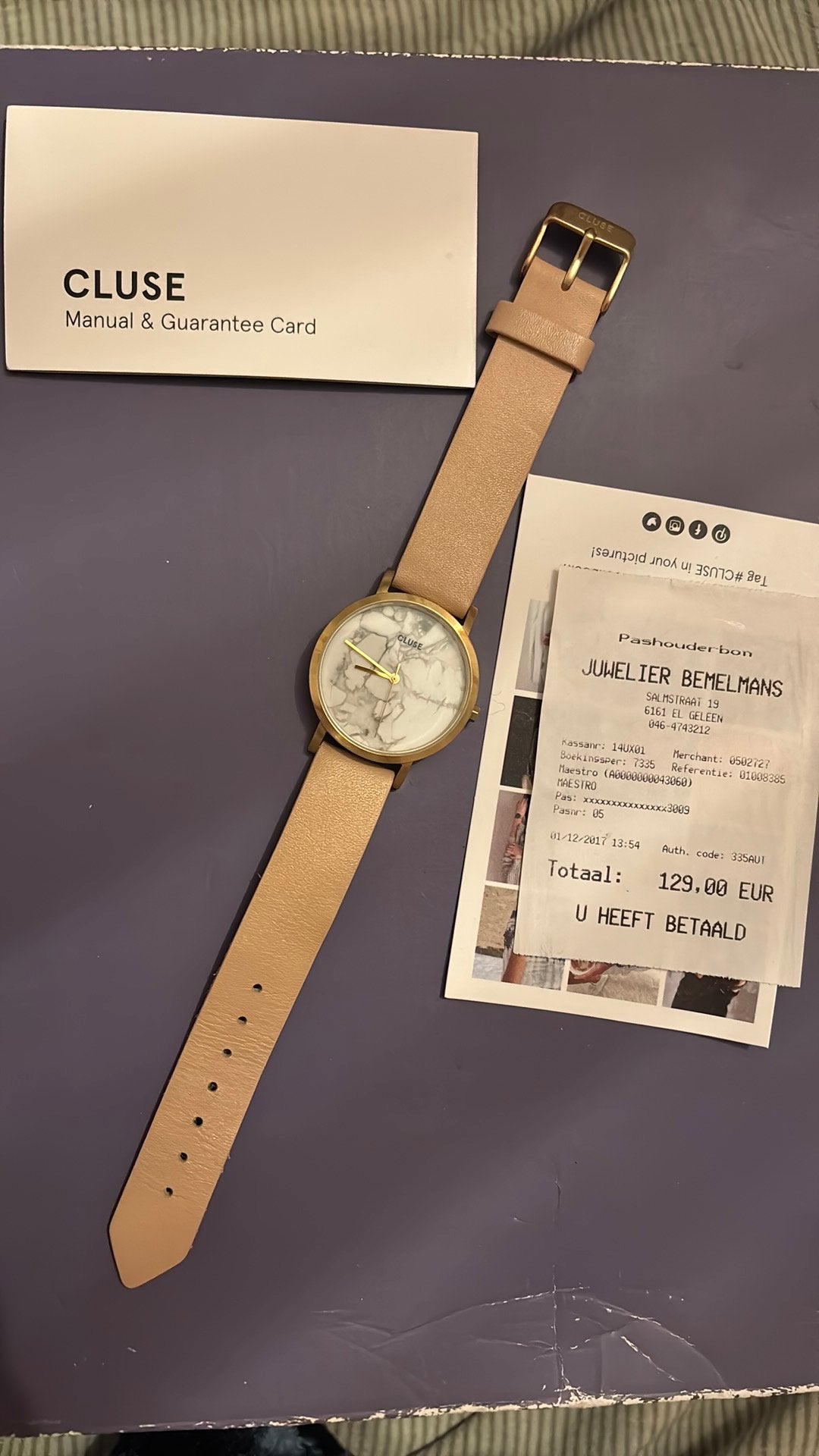 Cluse horloge marmerlook, Ophalen of Verzenden, Zo goed als nieuw, Staal, Overige merken