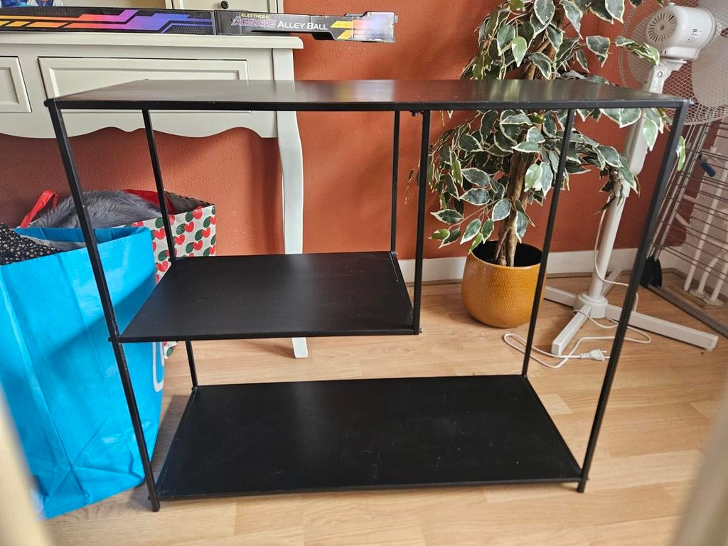 Zwart metalen rek met 3 planken - veelzijdig meubel, Ophalen, Gebruikt