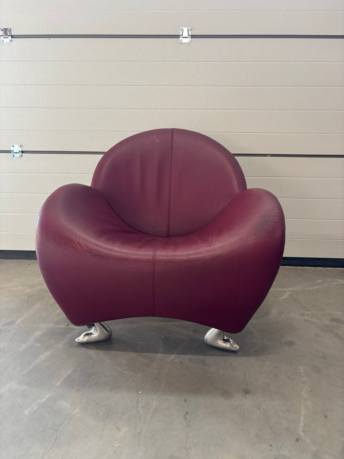 Leolux Papageno fauteuil - Bordeauxrood leer, Huis en Inrichting, Gebruikt, Ophalen of Verzenden, 100 tot 125 cm, Leer
