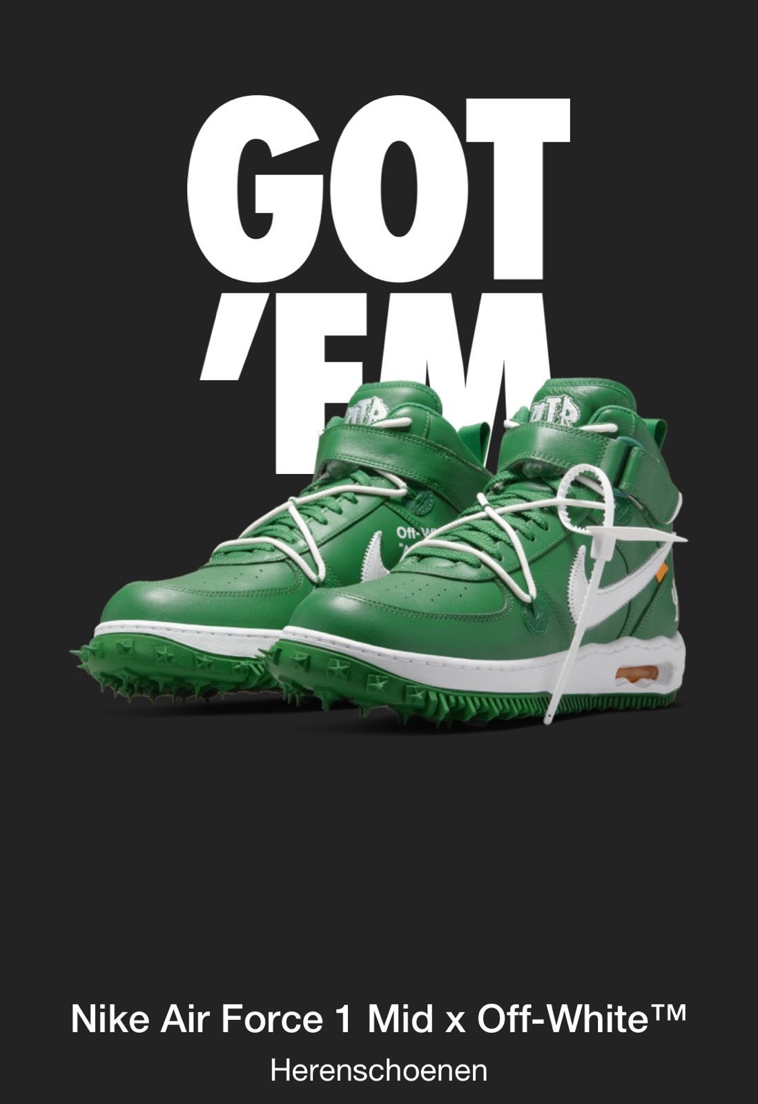 Nike Air Force 1 Mid x Off-White Herenschoenen, Ophalen of Verzenden, Nieuw, Overige kleuren, Sneakers of Gympen