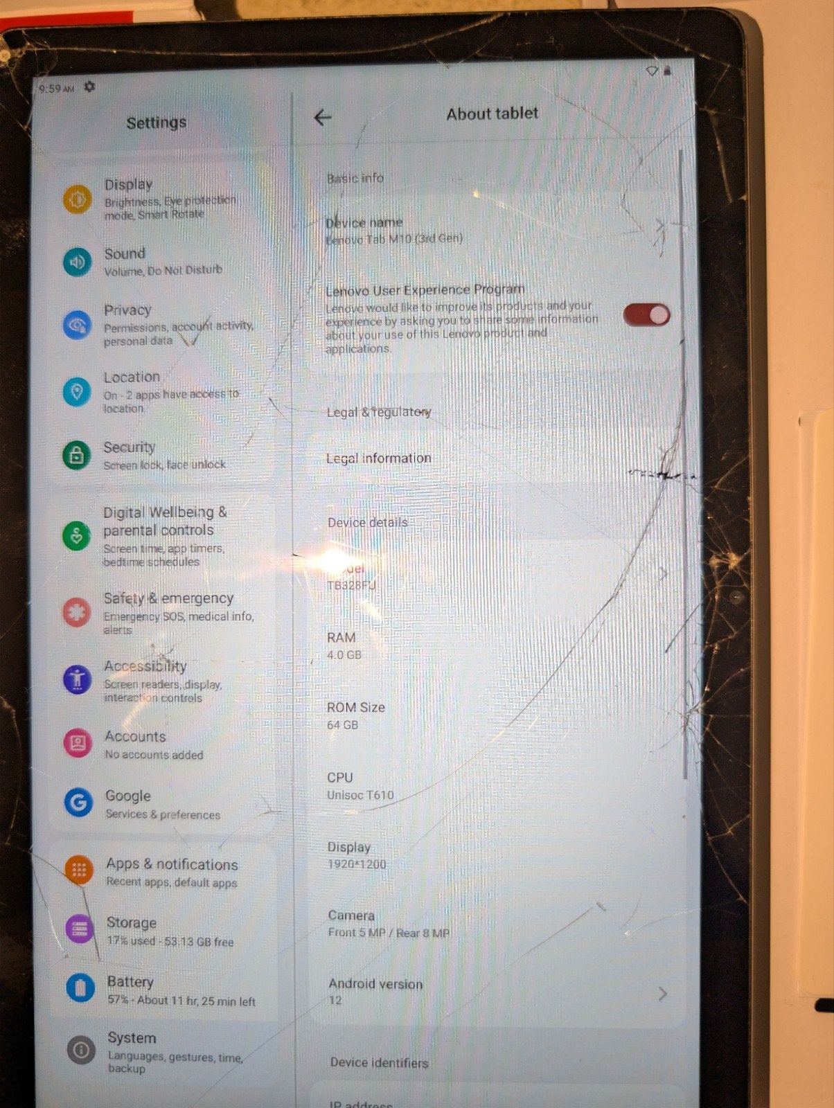 Lenovo Tab M10 3e generatie - Gebruikt met barsten, 10 inch, Gebruikt, Tab M10 3rd Gen, Ophalen of Verzenden