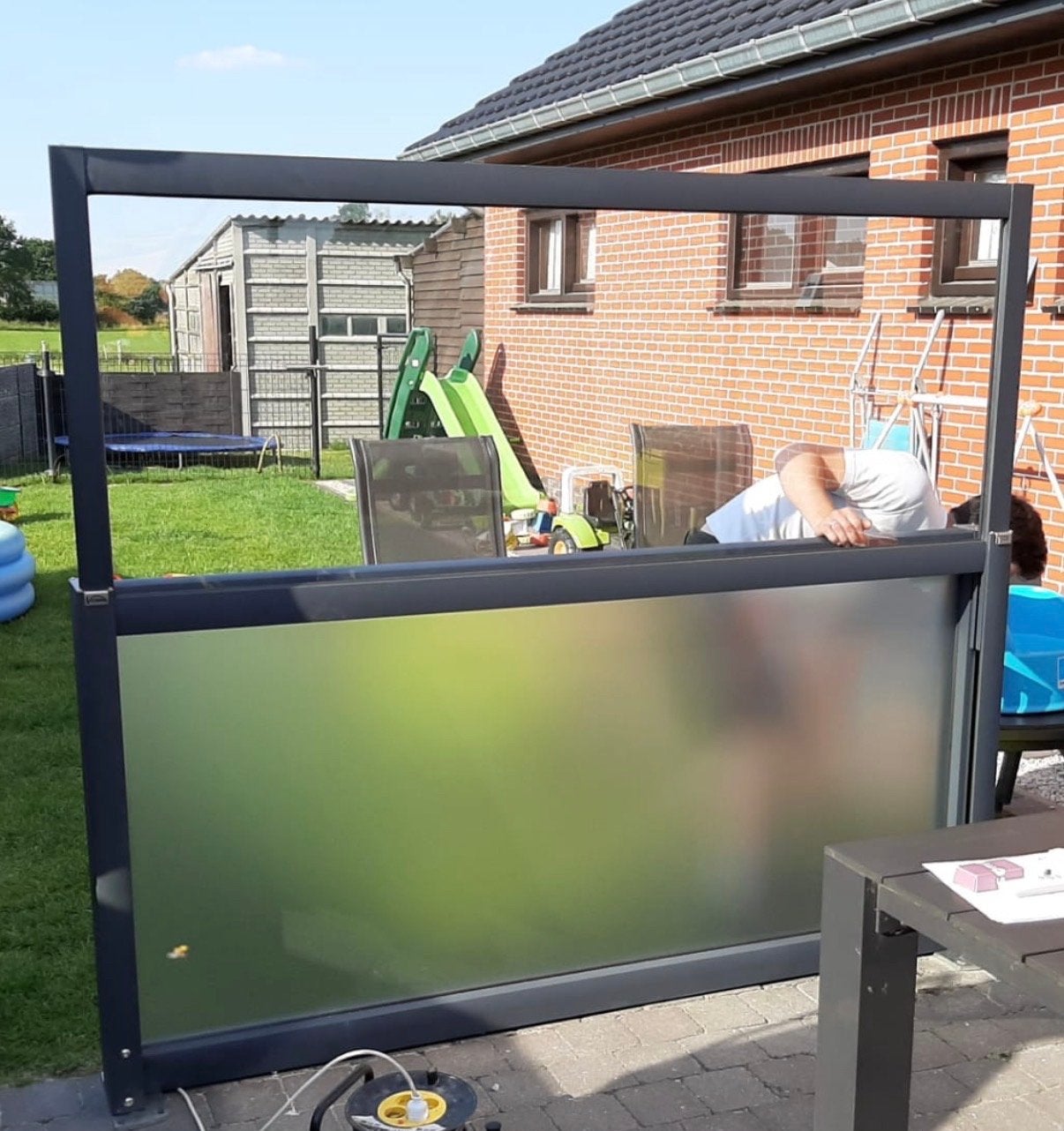 Terrasscherm / Windscherm - Verano - Aluminium met glas, Ophalen, Gebruikt, 100 tot 150 cm, 150 tot 200 cm