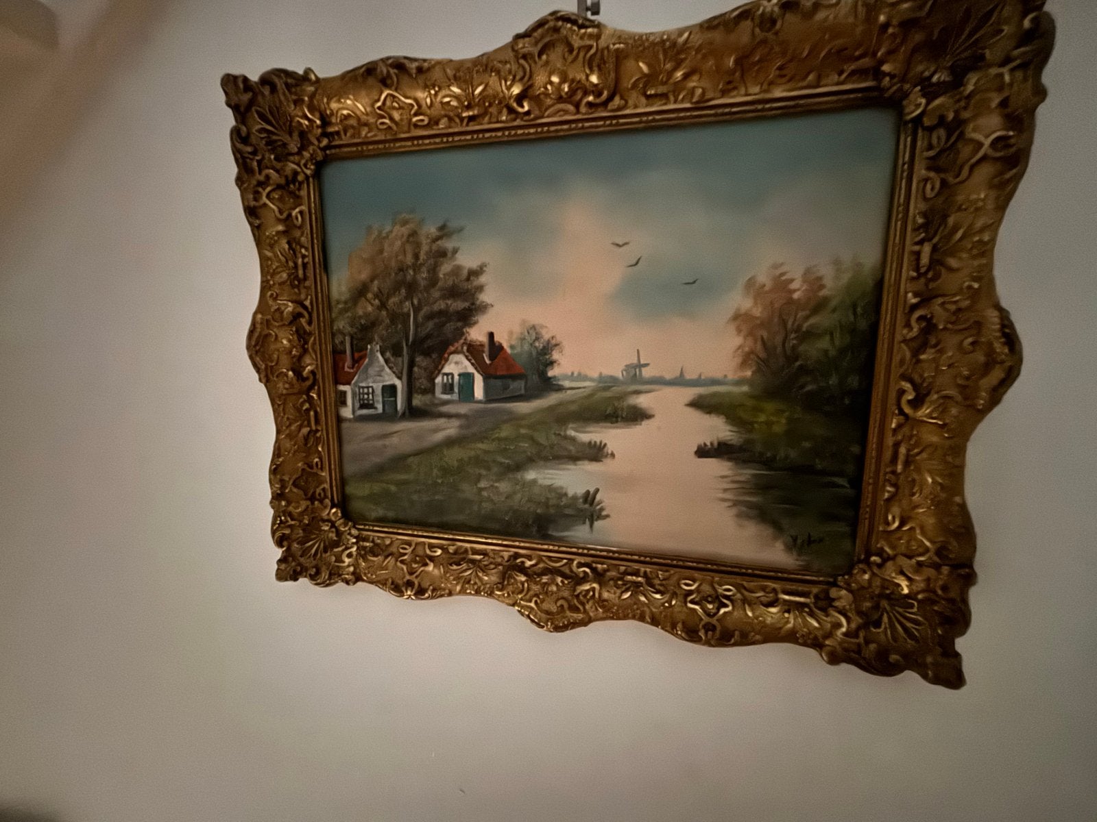 Schilderij met originele lijst, 39/47 cm, Antiek en Kunst, Kunst | Schilderijen | Klassiek, Doek, Ophalen of Verzenden, Landschap