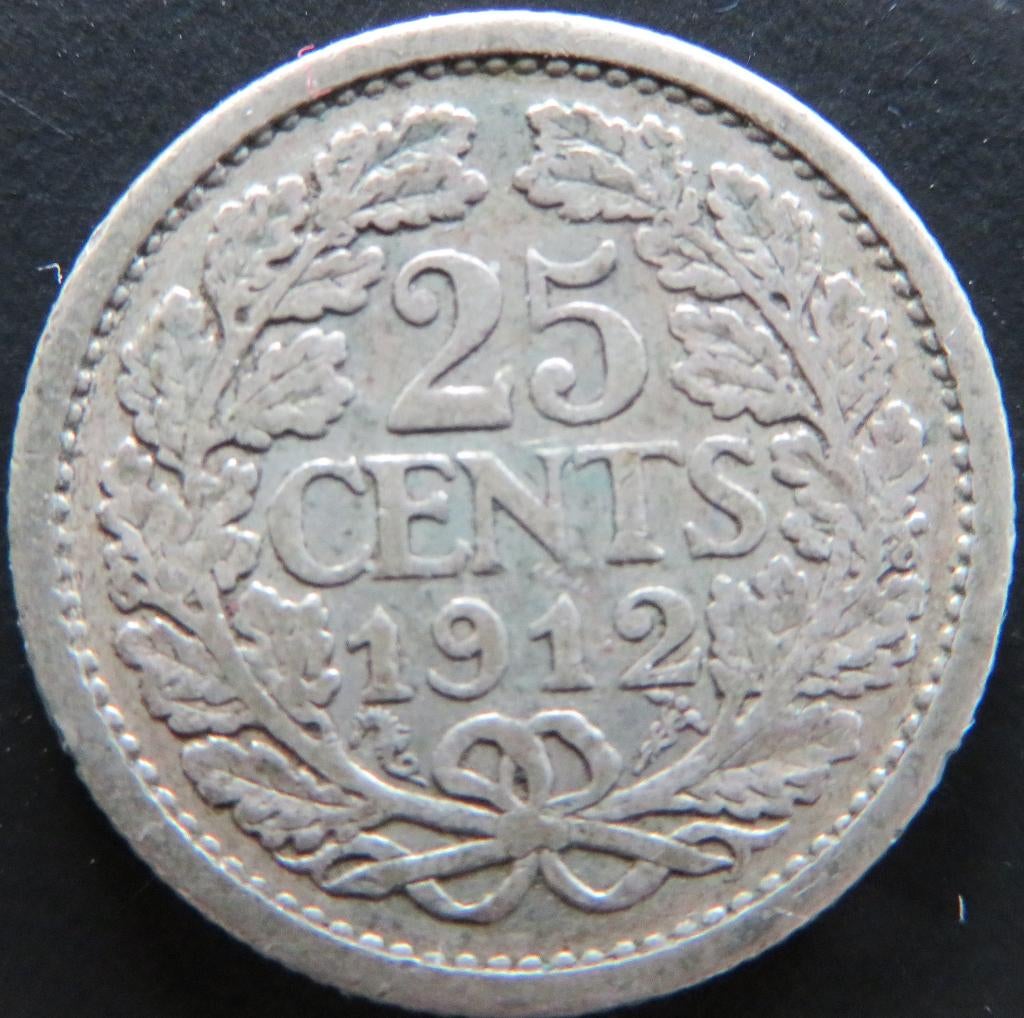 25 Cent 1912, Postzegels en Munten, Munten | Nederland, Losse munt, 25 cent, Koningin Wilhelmina, Zilver, Verzenden