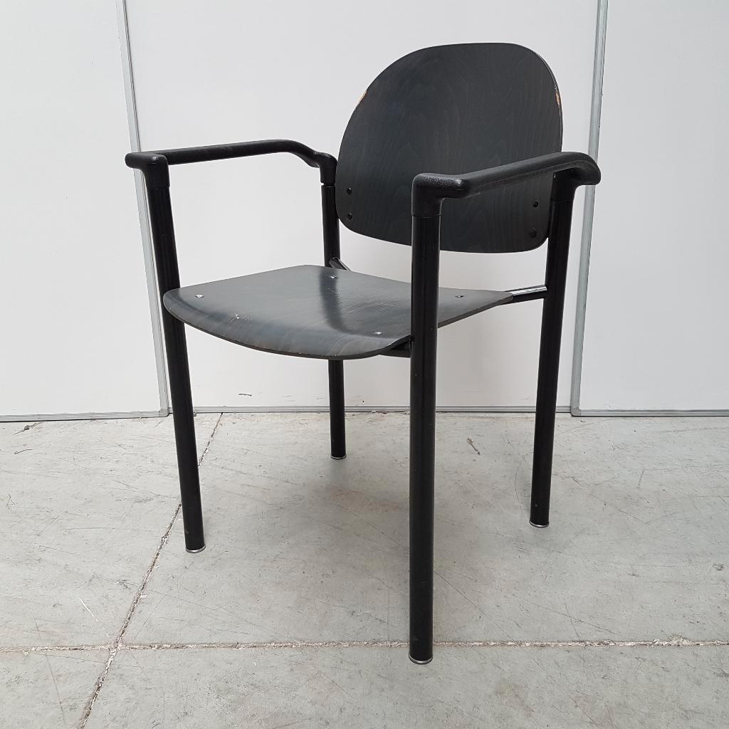 4x houten kantine stoelen / stapelstoelen met stalen frame