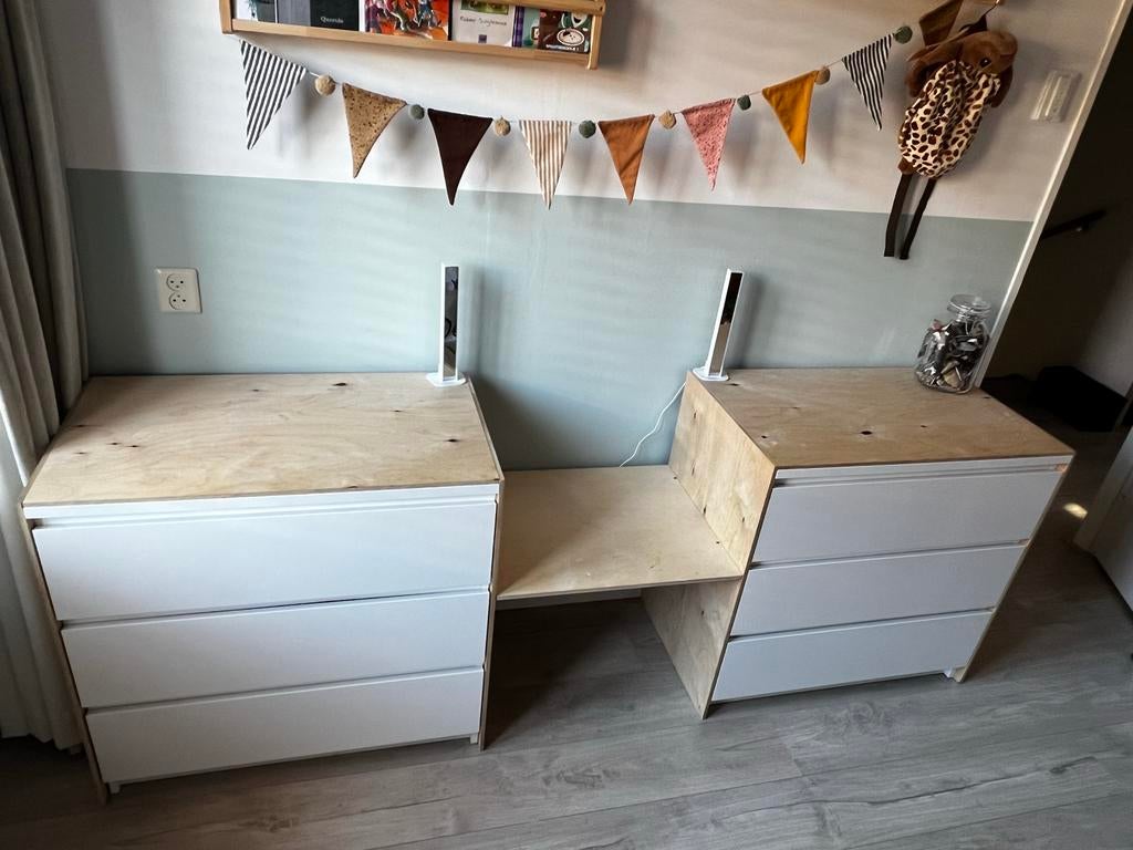 IKEA Malm ladekasten met multiplex bureau, Ophalen, Zo goed als nieuw