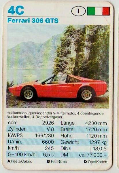 4c autokaartje ferrari 308 gts, Ophalen of Verzenden, Zo goed als nieuw, Auto's