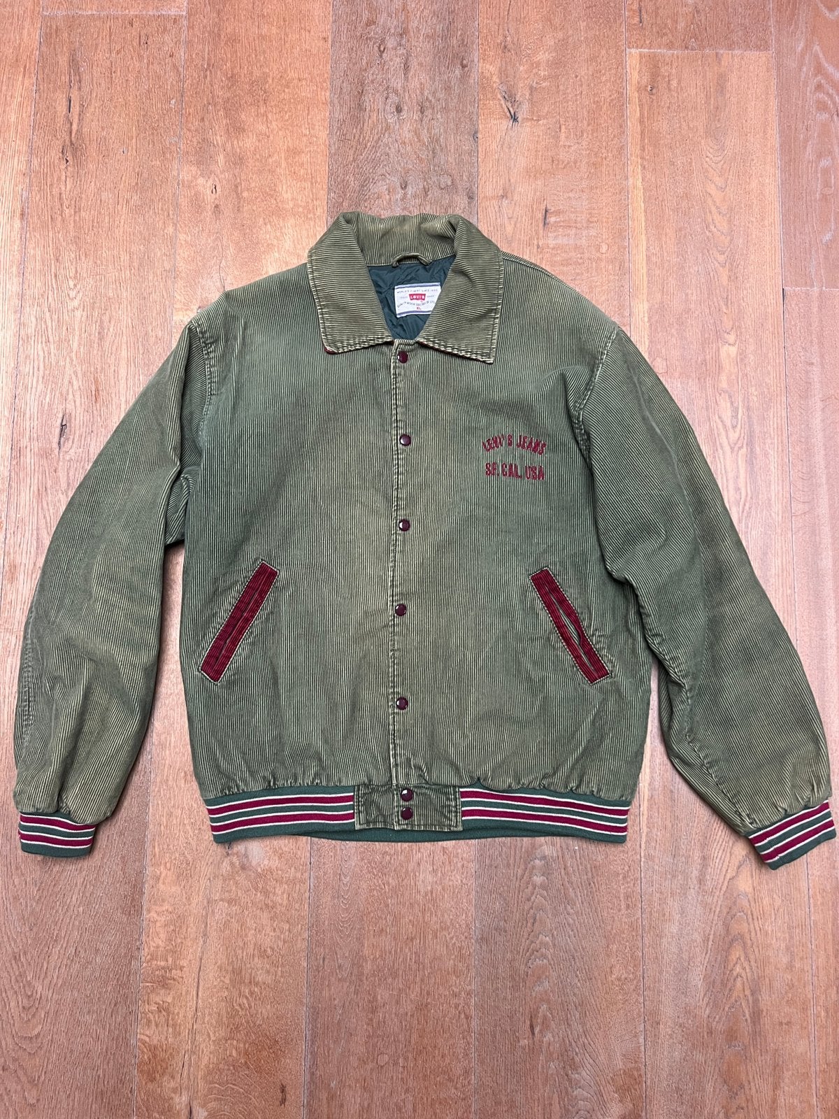 Vintage Levi’s Corduroy Collegejack Groen/Rood XL, Ophalen of Verzenden, Gedragen, Maat 56/58 (XL), Groen